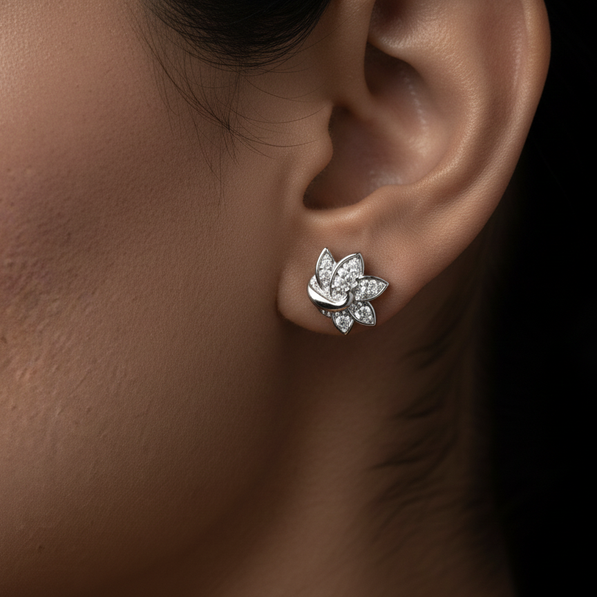 Peacock Dance Studs. | Silver 925 | Rhodium Polish