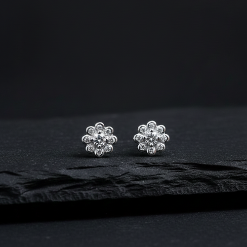 Cosmos Flower Stud | Silver 925 | Rhodium Polish