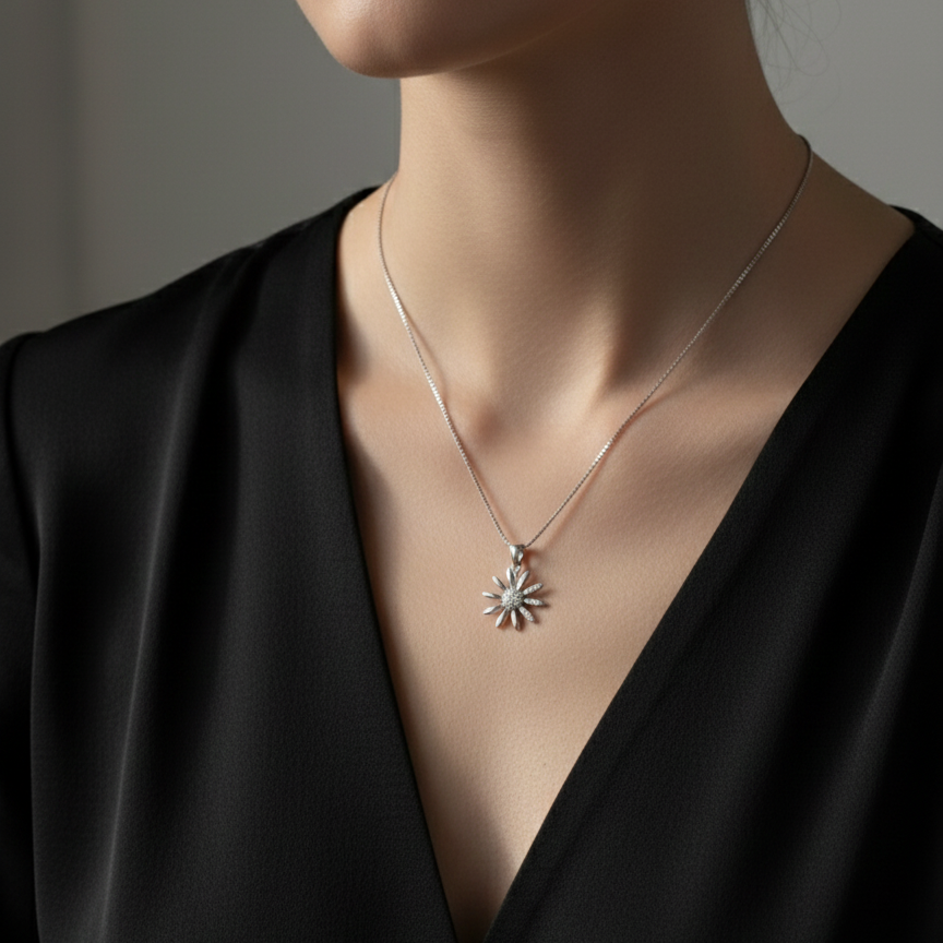 Sunflower  Pendant Chain | Silver 925 | Rhodium Polish