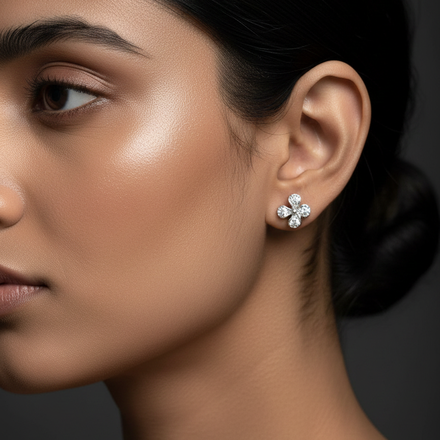 Blooming Flower Stud | Silver 925 | Rhodium Polish